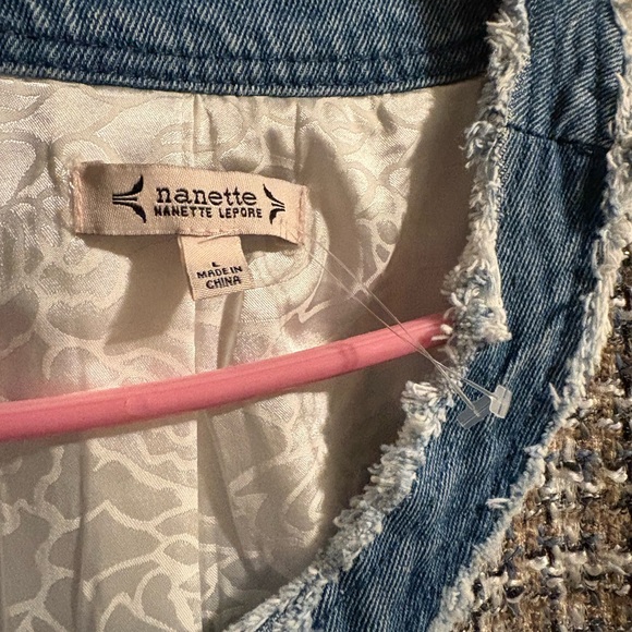 Nanette Lepore Long Sleeve Open Boucle Denim Trim Jacket - Picture 6 of 7